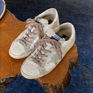 Golden goose silver white glitter and grey size 8